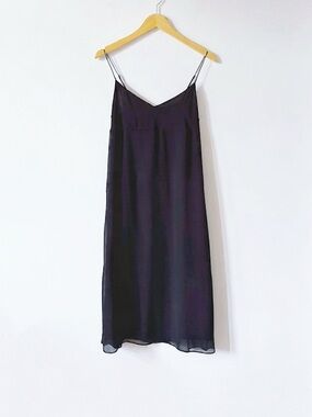 Aritzia Little Moon Black Chiffon Layered Midi Slip Dress Lined Side Slits XS